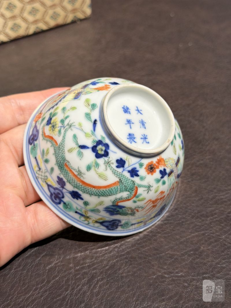 清光绪 青花五彩龙凤纹茶圆一对 - 图24